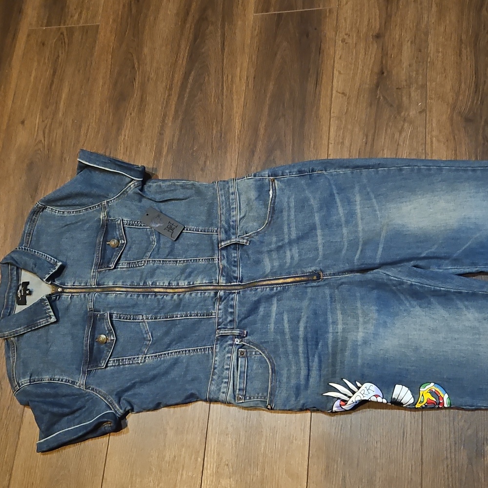 Women's Ed Hardy NYC Denim Jumpsuit - Medium Wash Size XL - Picture 8 of 14
